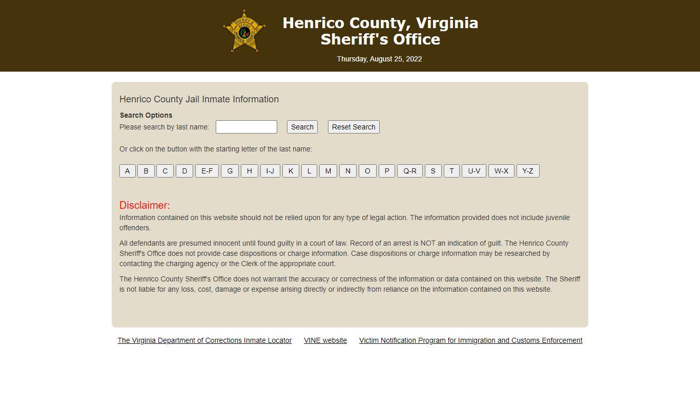 Henrico County Jail Inmate Information - henricosheriff.org